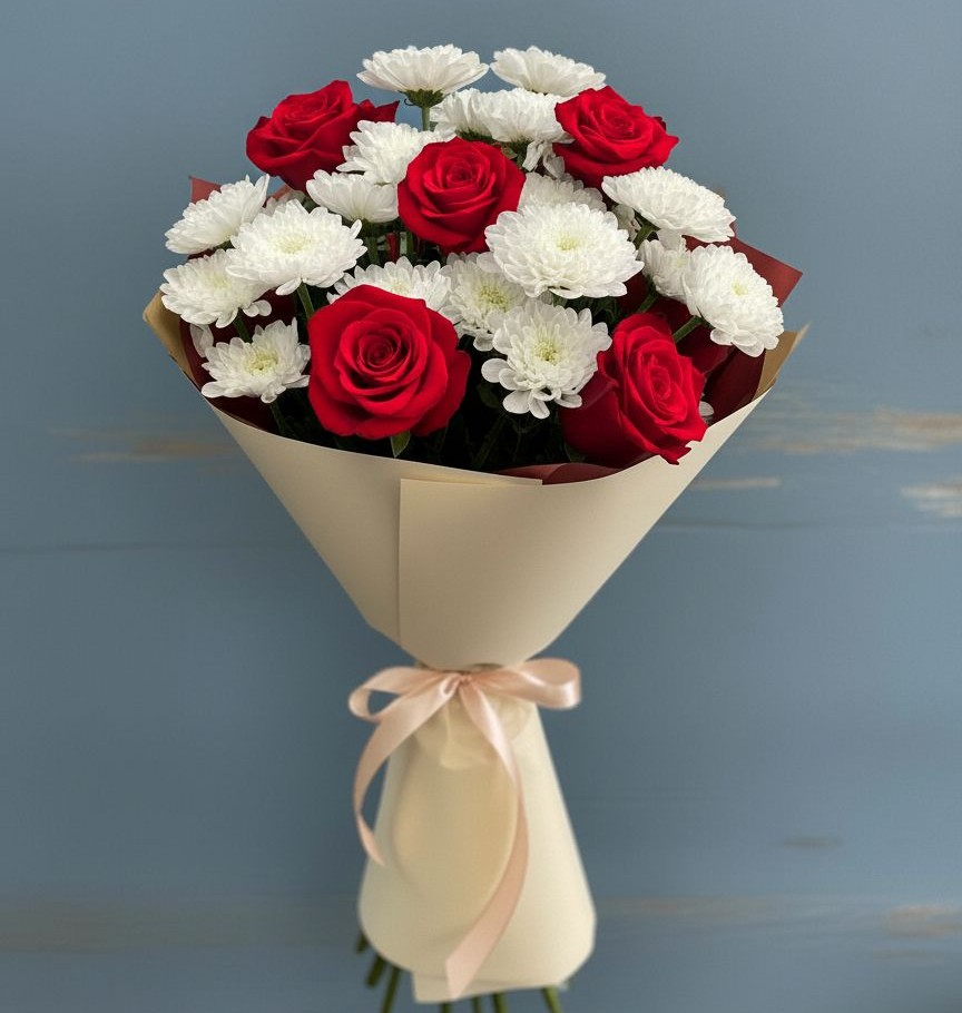 Букет цветов из: Розы и Хризантемы в Константиновской Краснодарского края