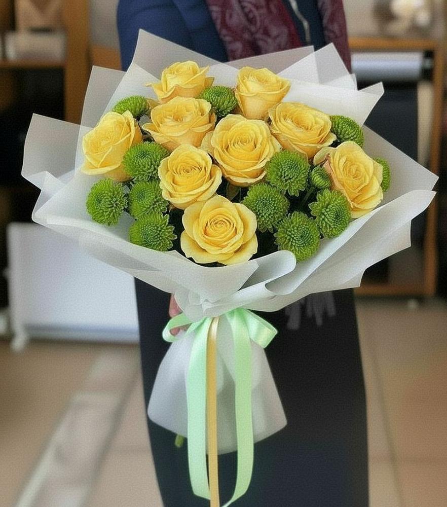 Букет цветов из: Хризантемы и Розы в Константиновской Краснодарского края