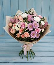 Букет цветов из:  Хризантемы, Розы и Альстромерии в Константиновской Краснодарского края