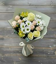 Букет цветов из:  Альстромерии, Розы и Хризантемы в Константиновской Краснодарского края