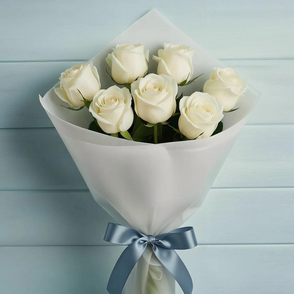 Букет 7 Белых роз Эдлесс Лав в Константиновской Краснодарского края
